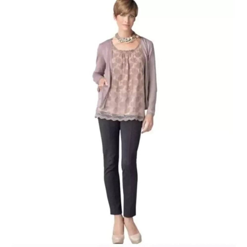 cAbi Women's Lavender Beige Intrigue Lace Tank Top Layered Floral Size XS